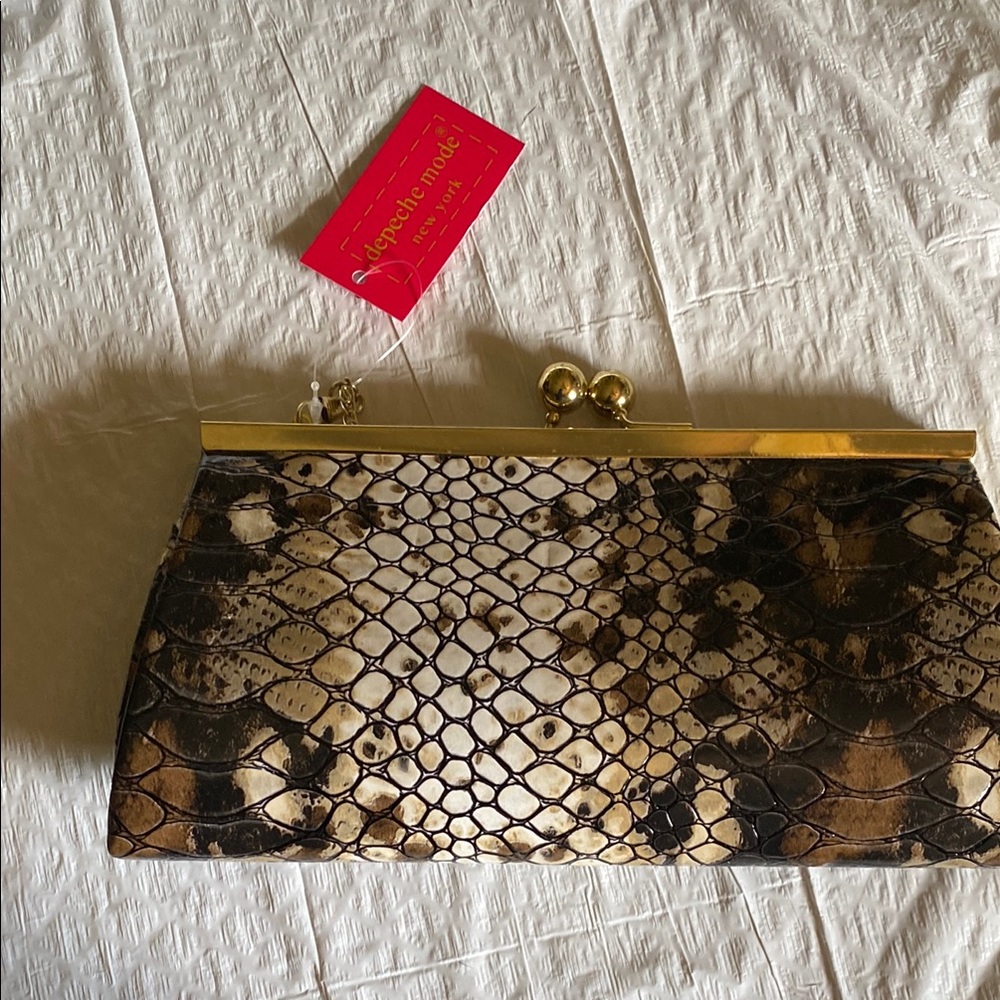 Brown Snake Print Clutch